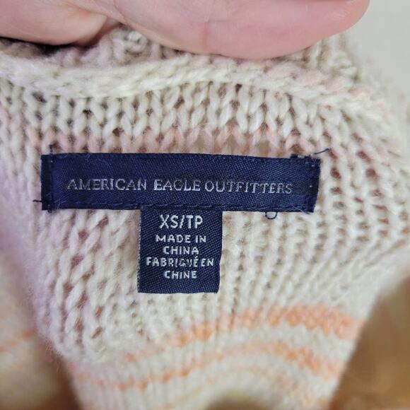 American Eagle Women's Rainbow Sherbet Cable Knit Sweater Cream Size Extra Small - Picture 5 of 6